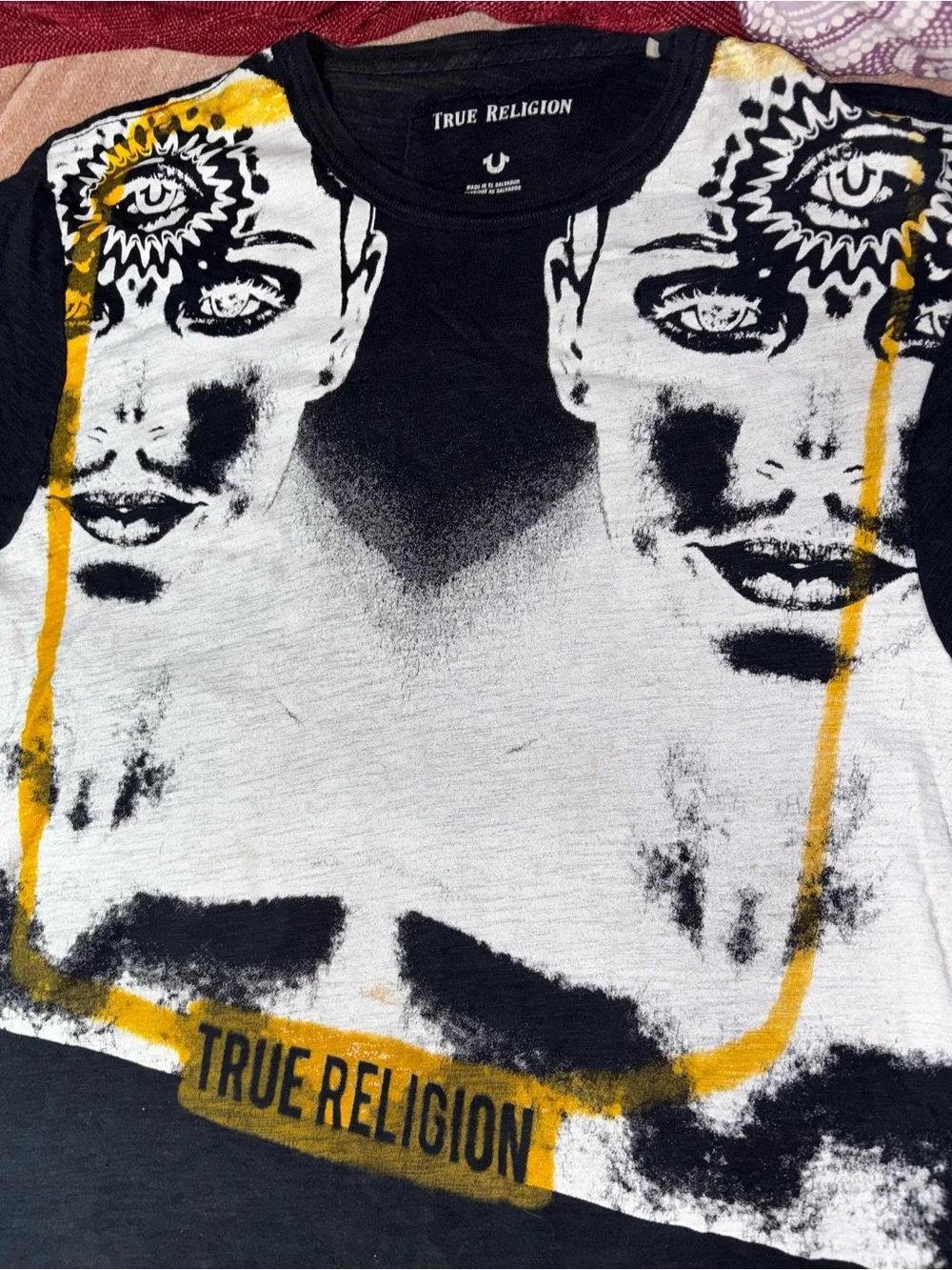 True Religion Black White Tee with Yellow Frame Graphic